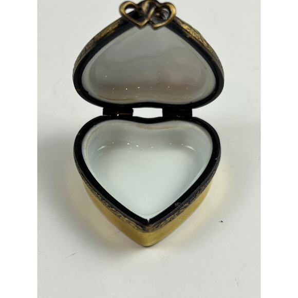Rochard Limoges France Heart Trinket Box Hand Painted Pansy Gold Porcelain - Picture 9 of 12